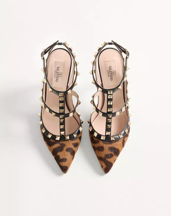 Valentino Rockstud Pumps With Straps In Pony-Effect Calfskin 100Mm - Image 5